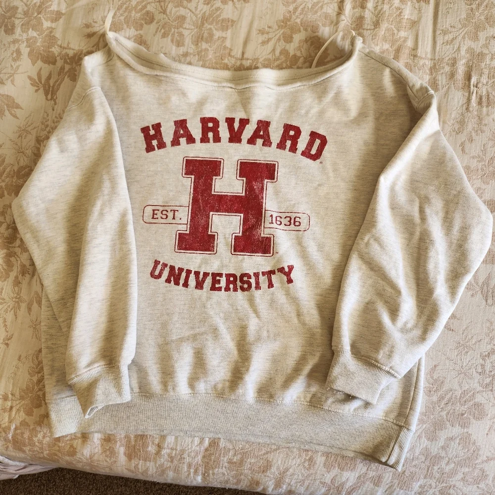 Harvard University Gray Off-Shoulder Sweatshirt - Picture 1 of 8